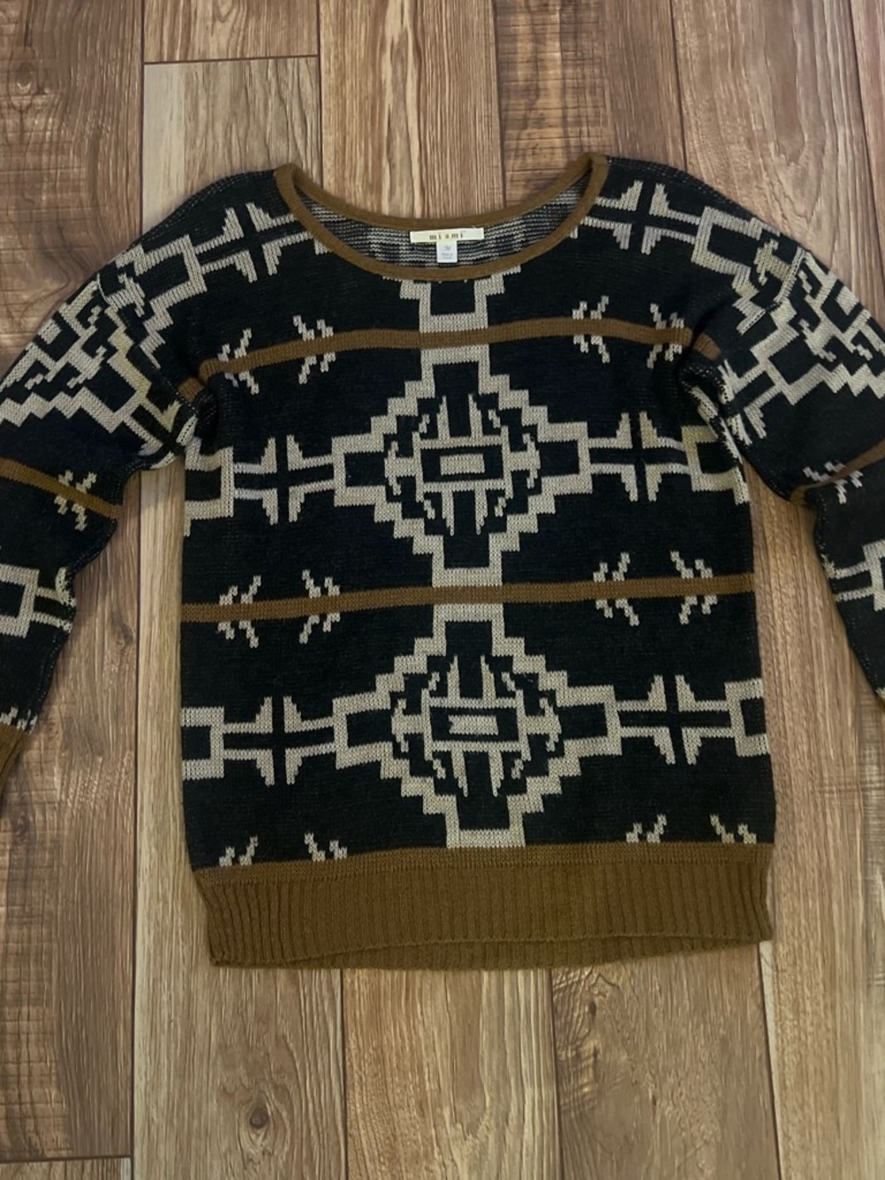 mi ami Black, Tan & Cream Geometric Crewneck Sweater